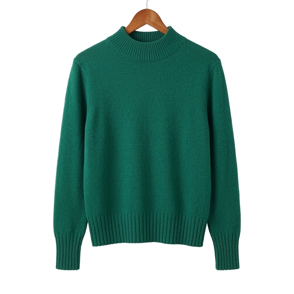 J.Crew Emerald Green 100% Cashmere Mockneck Soft Classic Sweater Size M